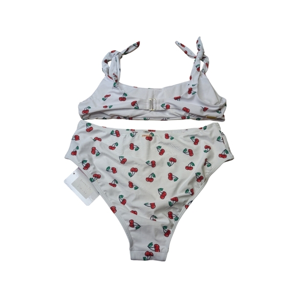 2/$25-Skinny Dip Cherry Print Y2K Vibes Highrise Bikini With Tie Top Size S/M - Picture 3 of 10
